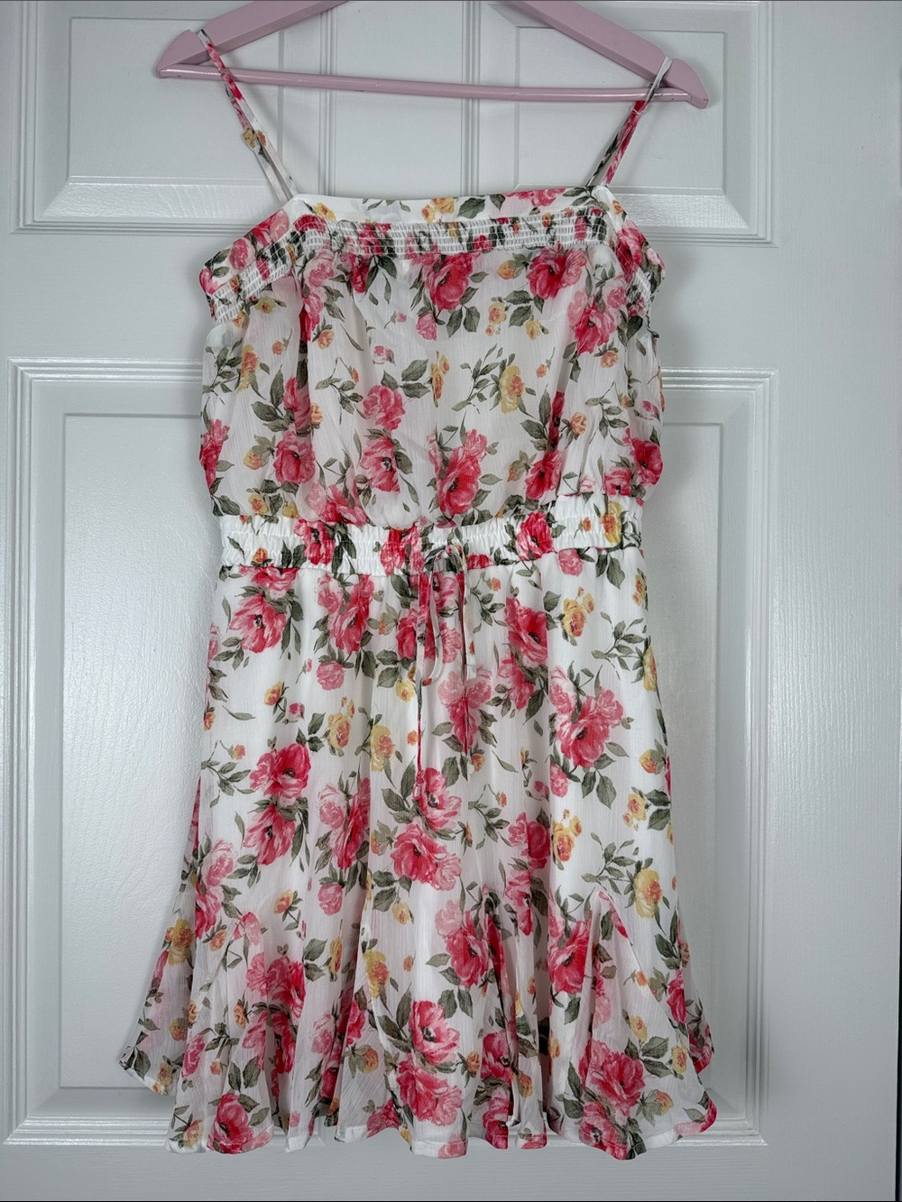 NWT Row A Floral White Sundress with Pink Rose Print Small